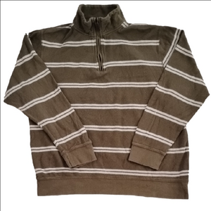 3/$20 Old Navy Men's Olive & White Striped Zip-Up Long Sleeve Polo